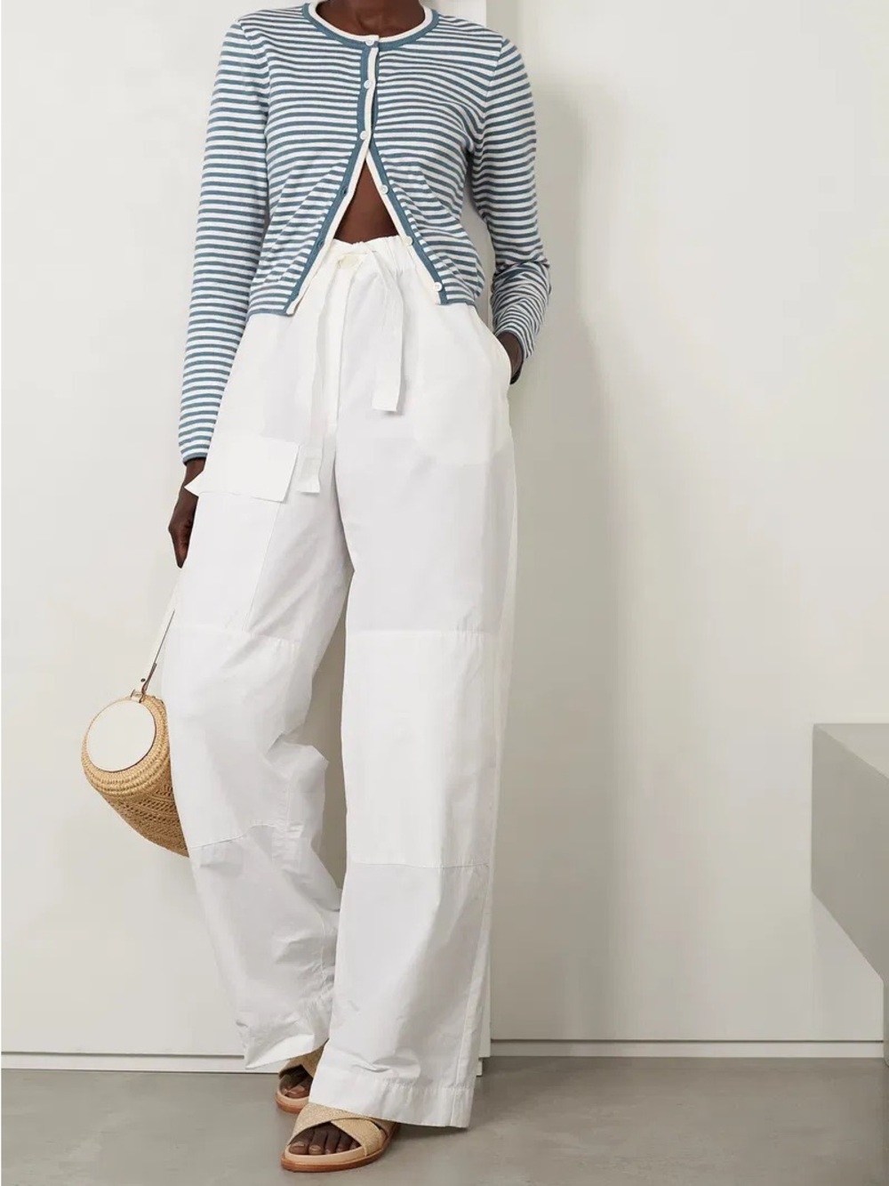 NWOT Alex Mill Albertina Cropped Cardigan – Azure/White – Cotton – XS